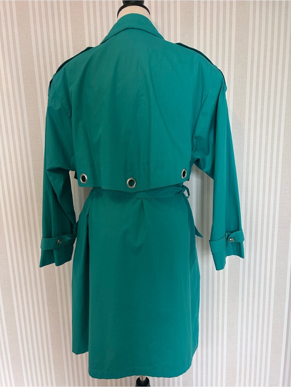 BMI par Balimel Vintage Trench Coat 80s Double Breasted Turquoise Belted - Picture 2 of 12